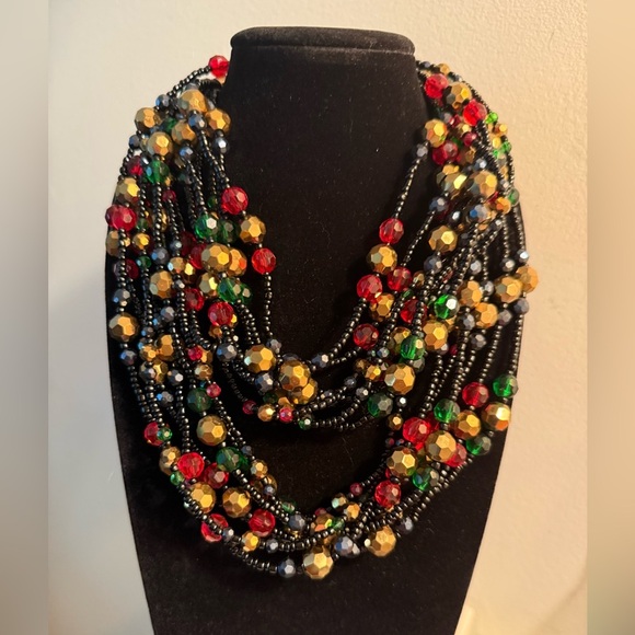 Joan Rivers Vintage 32” 8-Strand Beaded Necklace – Red, Green, Gold, Black - Picture 1 of 4
